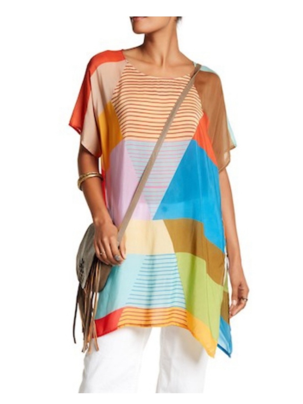 Johnny Was Kiltic Rayon Geometric Striped Blouse Tunic Top 2X